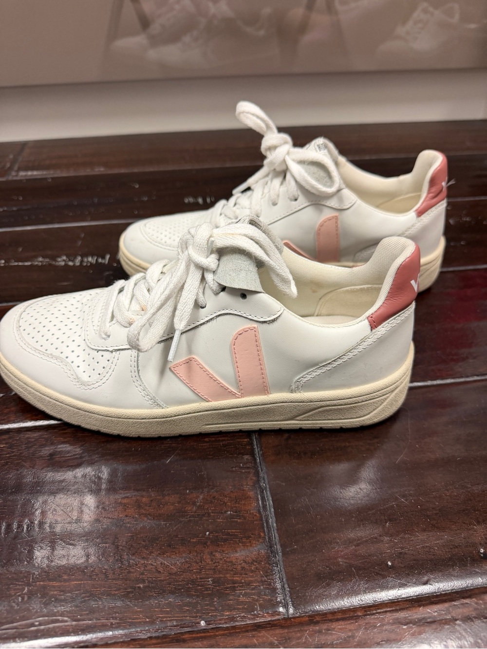 Veja White Leather Sneakers with Pink Accents